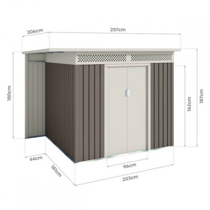 Caseta de jardín metálica Husavik 5,29m2 - 257x206x187cm. con MONTAJE y ENTRGA INCLUIDO